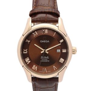 41 MM Rose gold Steel Brown Baton Replica Omega De Ville Hour Vision