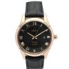 41MM Rose Gold Steel Replica Omega De Ville Hour Vision black leather